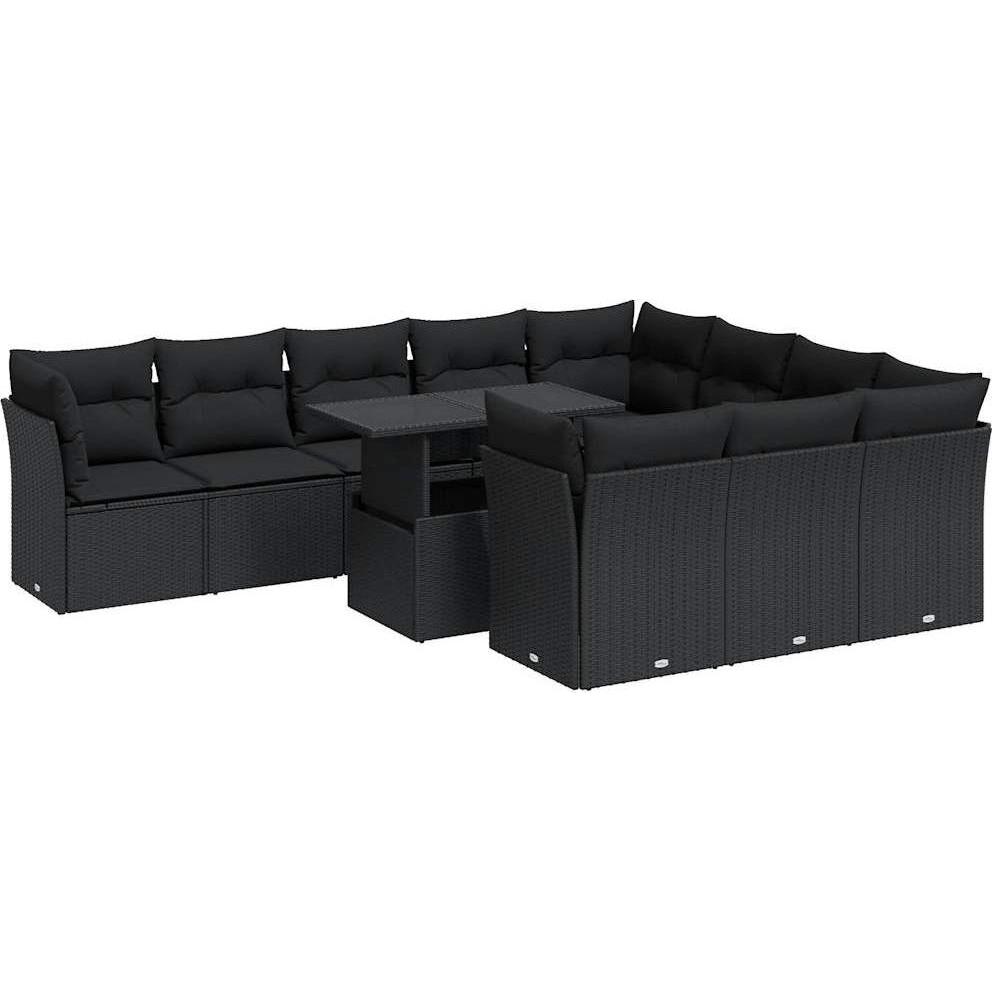 VidaXL, Gartenlounge, 11-tlg. Garten-Sofagarnitur mit Kissen Schwarz Poly Rattan