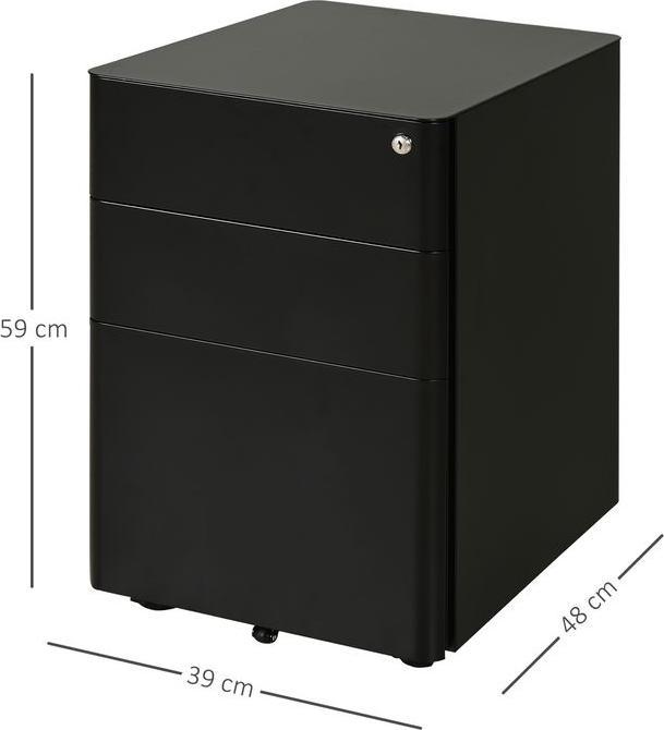 Image du produit Swisshandel24 Caisson roulant, appareil mobile avec 3 tiroirs, armoire de bureau, rangement, acier, noir, 39 (39 x 48 x 59 cm)