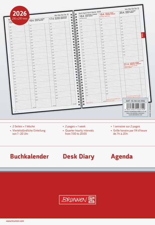 Produktbild BRUNNEN 1076365906 | Buchkalender Mod. 763 2026 | A4, Kunststoff, vulkanschwarz (A4, Französisch, Englisch, Deutsch, Italienisch)