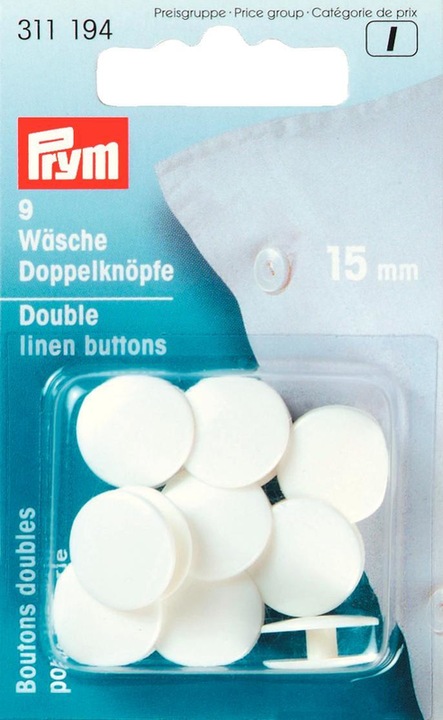 Produktbild Prym Wäsche-Doppelknopf, weiss 15 mm, Karte 9 Stk., Kunststoff