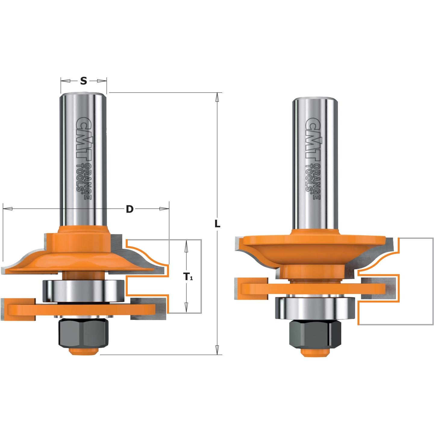 CMT, Punte per fresa, 991.501.11 Profil- und Konterprofilsatz Profil A, 44,4x71 Schaft 12