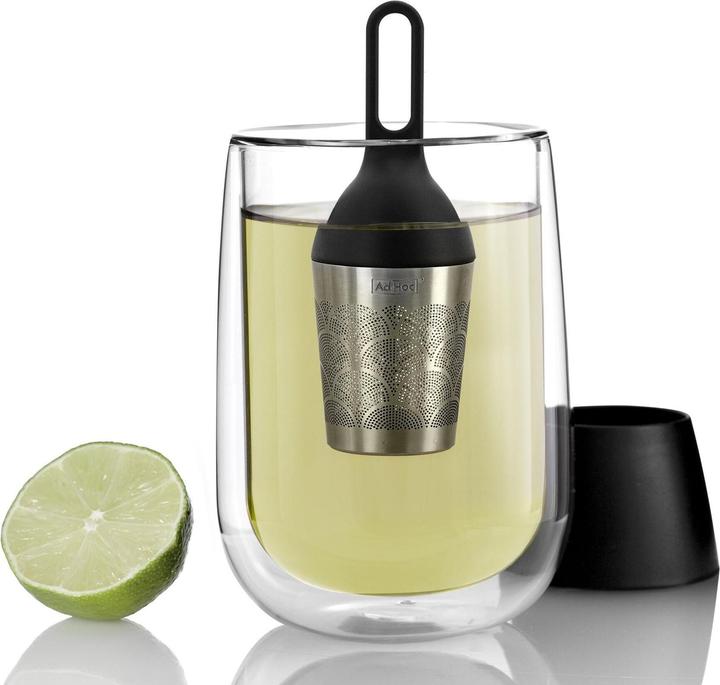 Actual product image AdHoc Floating tea filter Floatea Fusion, black, stainless steel/plastic, D: 4 cm, H: 12.4 cm, with drip