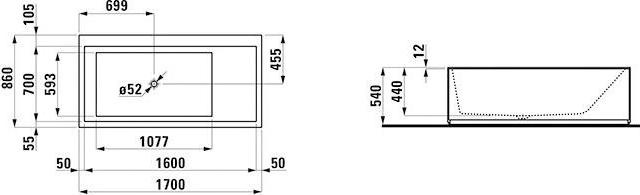 Immagine prodotto Laufen Vasca da bagno KARTELL 1700x860mm w LED b. i con troppopieno bianco (250 l, 170 cm, 86 cm)