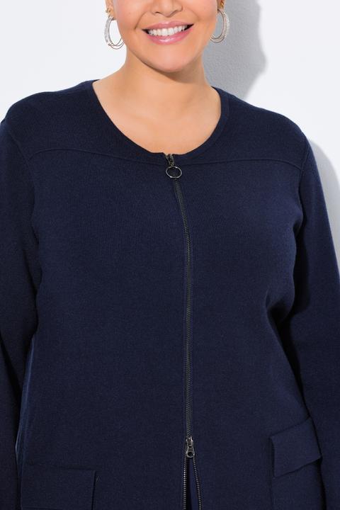 Produktbild Ulla Popken Strickjacke, Feinripp, Rundhals, 2-Wege-Zipper (56)