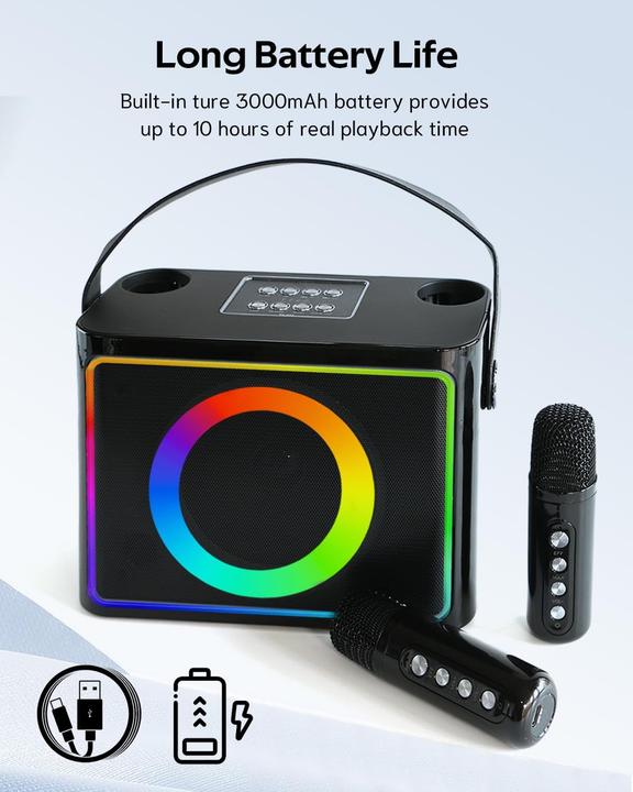 Produktbild Qeekada Tragbare Karaoke-Anlage mit 2 Mikrofonen und RGB Licht