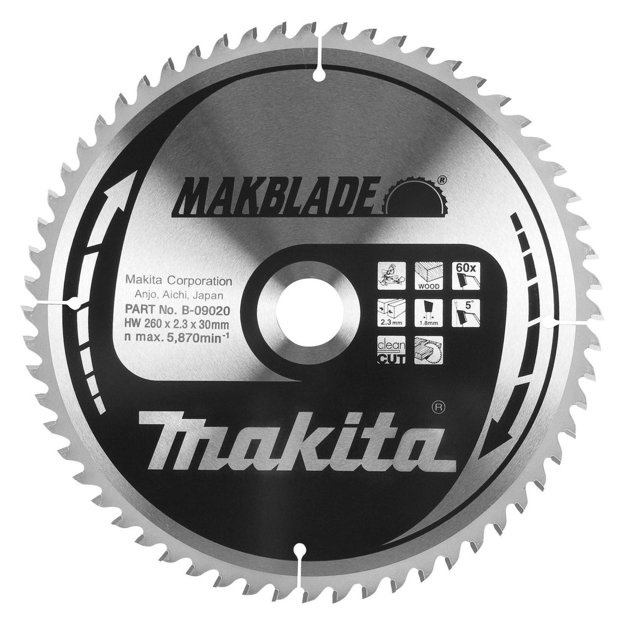 Makita, Zaagbladen, B-09042 T.C.T. Pjūklas 190X2X20mm 5° T60 Makblade