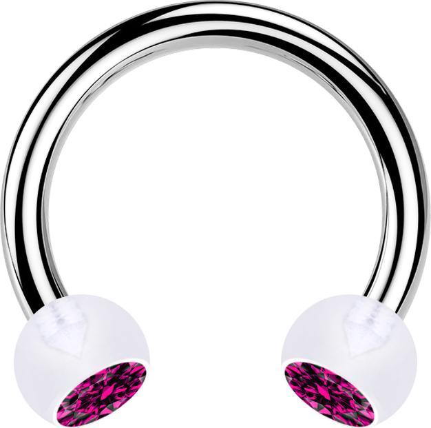 Produktbild Star Piercing Circular Barbell silber mit zwei Kugeln transparent Kristall fuchsia (ohne Messing, Chirurgenstahl 316L, Bioflex)