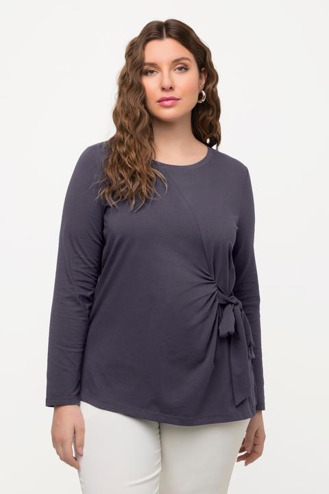 Actual product image Ulla Popken Knot Detail Asymmetric Draped Front Round Neck Stretch Tee (46, 48)