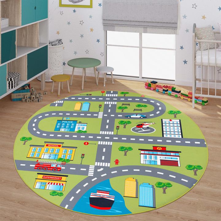 Produktbild TT Home Kinderzimmerteppich Teppich Junge Mädchen Kinderteppich Baby Rutschfest Strasse (200 cm)
