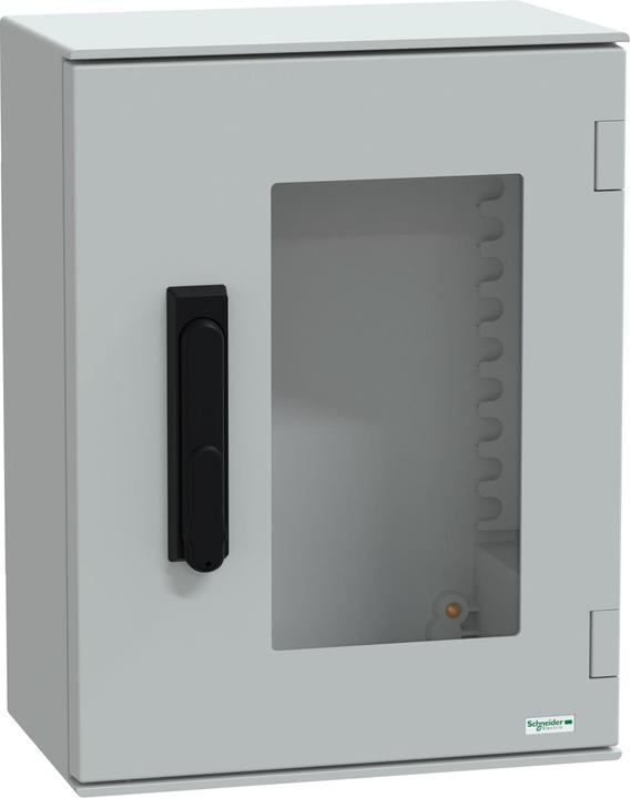 Schneider Electric Polyestergehäuse PLM Wandmontage, ohne MP H430xB330xT200mm IP66, transp. Tür 3-P.-Verriegelung NSYPL