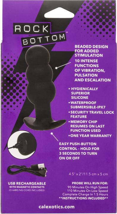 Produktbild CalExotics Rock Bottom Anal Plug Mit Perlen 10 Vibrationen Silikon Schwarz