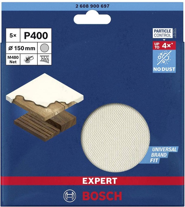 Actual product image Bosch Professional Zubehör EXPERT M480 Sanding net for random orbital sander, 150 mm, G 400, 5 pieces (P400)