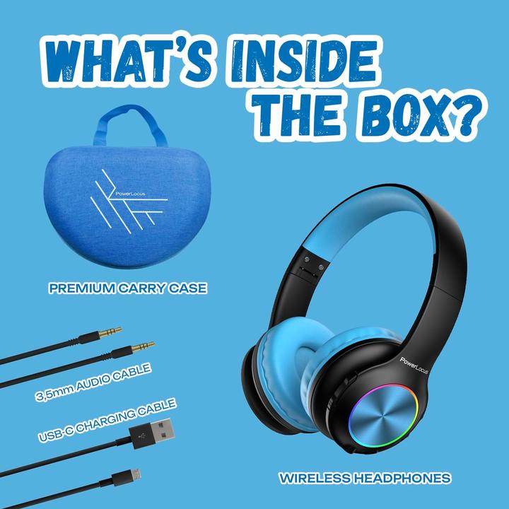 Produktbild PowerLocus PLED Bluetooth-Kinderkopfhörer schwarz/blau