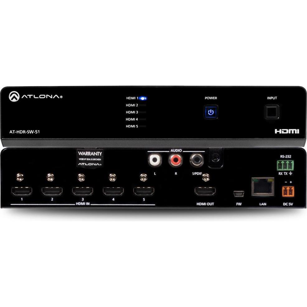 Atlona AT-HDR-SW-51 5 x 1 4K/HDR HDMI 2.0b Switcher, Switch Box