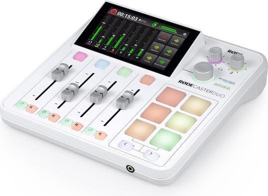 Produktbild RØDE Rodecaster Duo Audio Production Studio Weiss mit WIME TX und Tuch