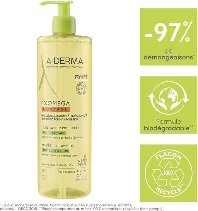 Image du produit A-Derma Huile nettoyante émolliente Exomega Control (Huile nettoyante, 750 ml)