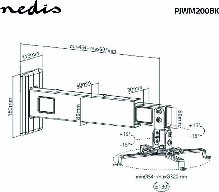Produktbild Nedis Projektorhalterung Vollbeweglich 15 kg drehbar kippbar Stahl Schwarz Schwarz (Wand)