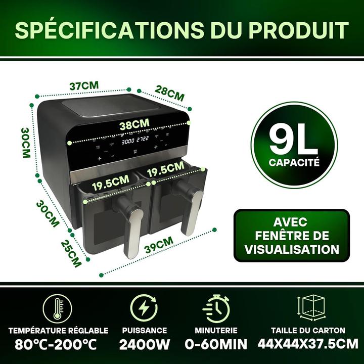 Image du produit Comfy Nest Friteuse à air double avec fenêtre