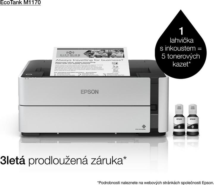 Actual product image Epson EcoTank M1170 - 1200 x 2400 DPI - 1 - A4 - 39 pages per minute - dual print - (Ink tank, Black and white)