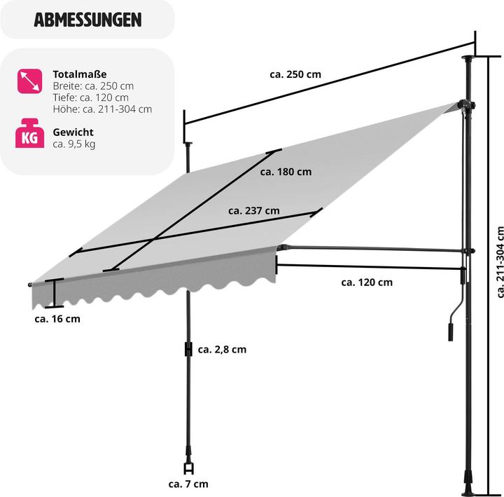 Produktbild tectake Klemmmarkise (2.50 m)