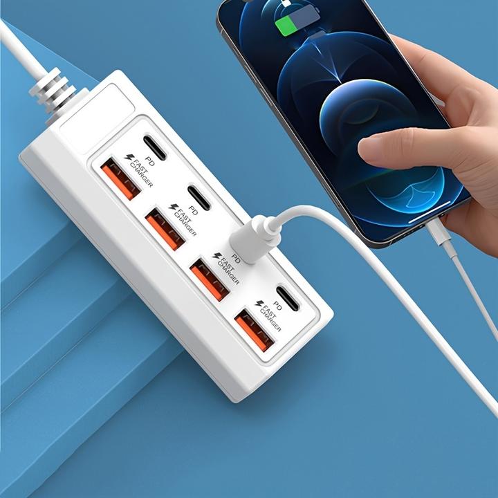 Produktbild PhoneLook Schnellladegerät Hub 8 USB-Ports (4x USB-A / 4x USB-C) 25W für Smartphone und Tablet Weiss (25 W)