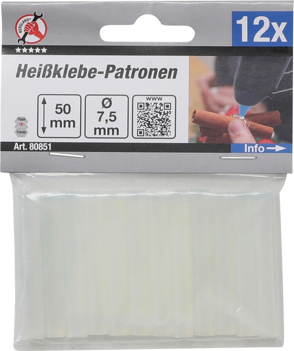 Immagine prodotto BGS Cartucce per colla a caldo trasparente Ø 7,5 mm, 50 mm 12 pz.