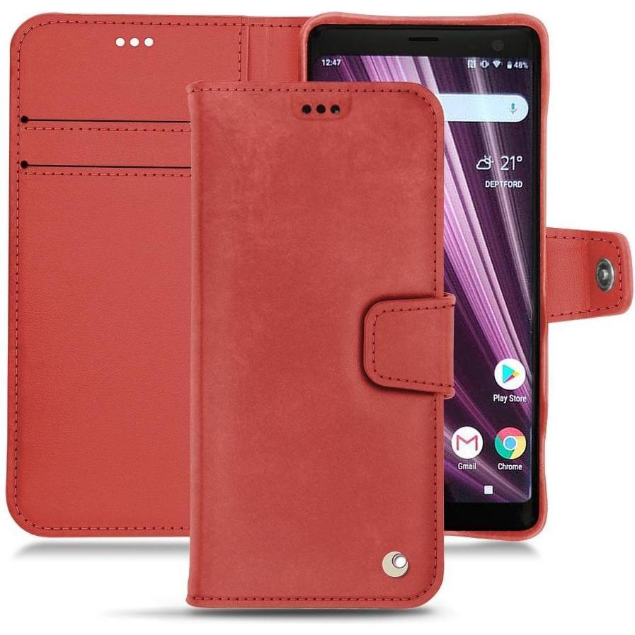 Noreve Lederschutzhülle Wallet (Sony Xperia XZ3), Smartphone Hülle, Rot