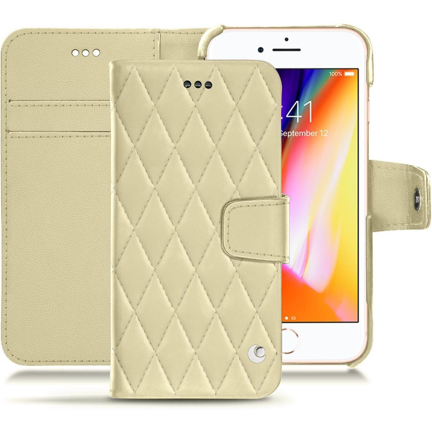 Noreve Lederschutzhülle Wallet (Apple iPhone 8), Smartphone Hülle, Beige