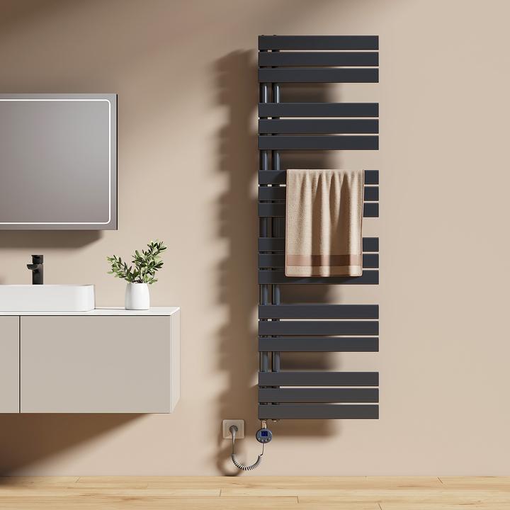 Emke Elektrischer Handtuchwärmer mit Heizstab und Timer, Anthrazit 1599x500mm 1000W (1000 W)
