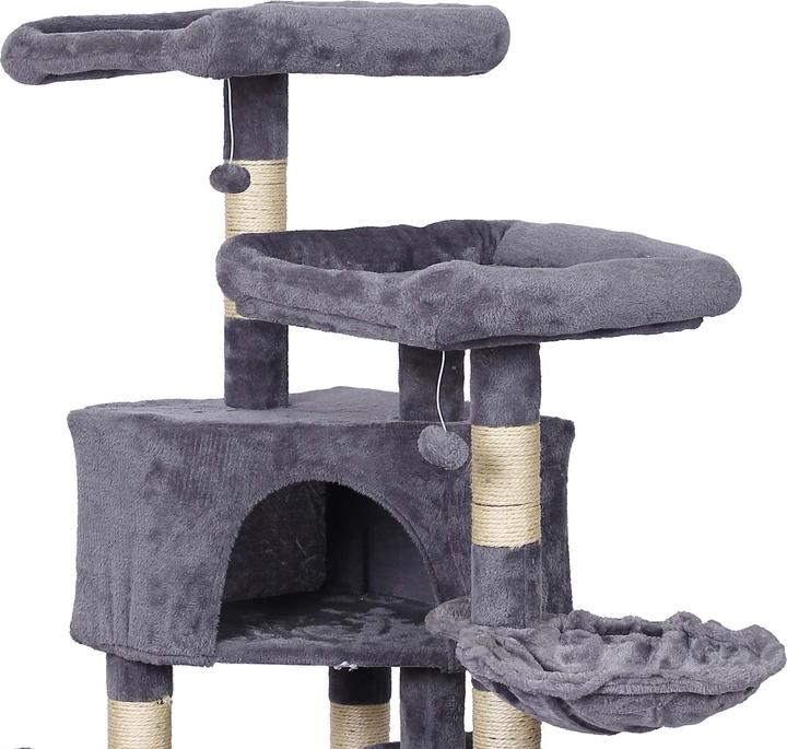 Actual product image Wiltec Cat Tree Light-grey with Paw-design 145cm Scratching Post with Hammocks, Cat Houses, & Play Ball (145 cm, Light grey)