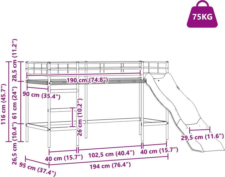 Produktbild vidaXL Kinderbett (90 x 190 cm)