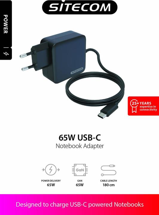 Produktbild Sitecom USB-C Notebook Power Adapter 65w (65 W)