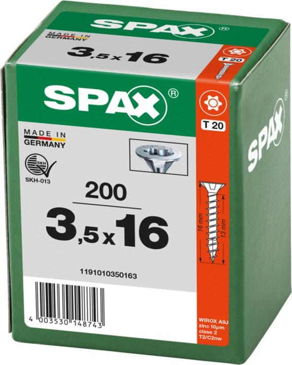 Actual product image Spax Senkmultikopf T-Star Plus T20 Vollgewinde Wirox (200 Screws per piece, 3.5 x 16 mm)