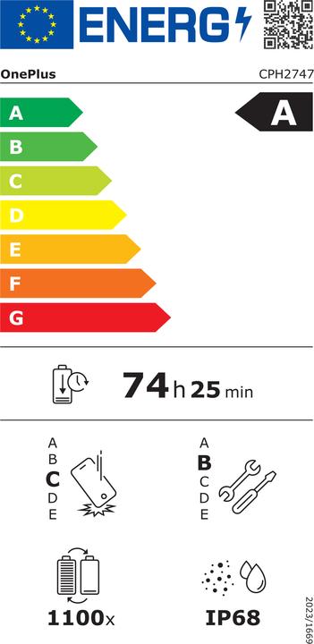 Energielabel OnePlus 15 (256 GB, Oneindig zwart, 6.78", Dubbele SIM, 5G)