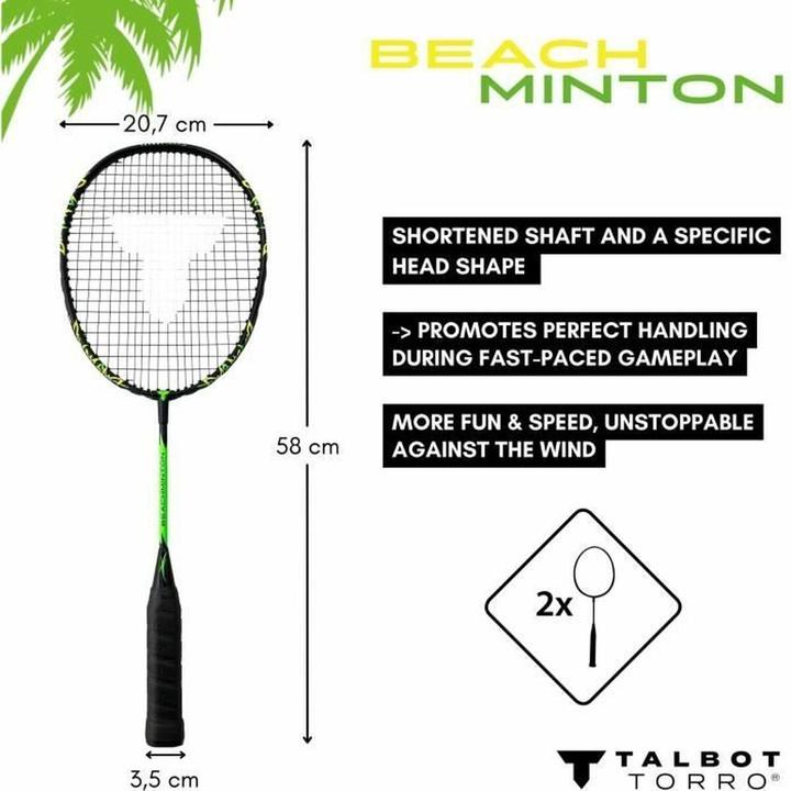 Immagine prodotto Talbot Torro Set da beachminton, colore: nero-verde neon Contenuto: 2 racchette da beachminton, lunghezza: 125