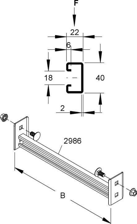 Actual product image Niedax NIE SPC86/1200 Rung for climbing trays 40x22x2mm W=1234mm 1 kN