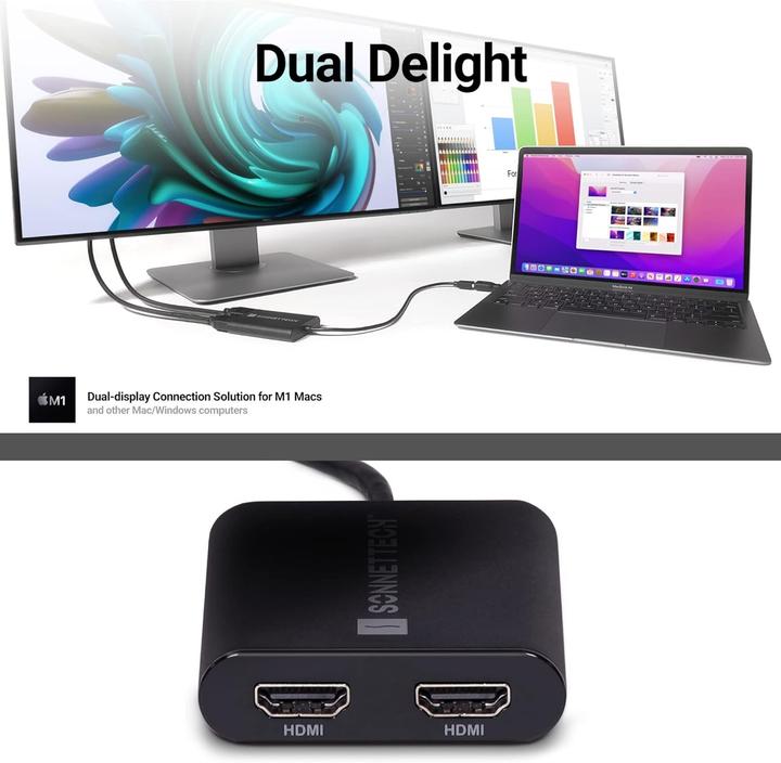 Produktbild Sonnet Dual 4K 60Hz HDMI Adapter for M1 Thunderbolt Macs *New (HDMI, USB Typ-C, USB-A, 50 cm)