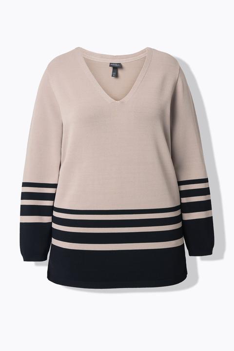 Produktbild Ulla Popken Pullover, Streifen, V-Ausschnitt, Langarm (54)