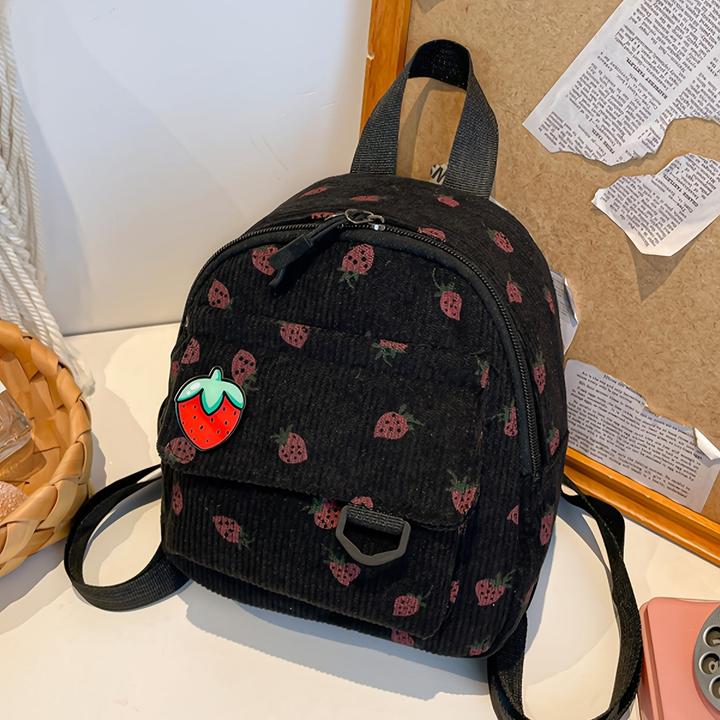 Image du produit Only-Bags.Store Mini sac à dos en velours imprimé mignonne fraise, polyester léger avec sangles réglables