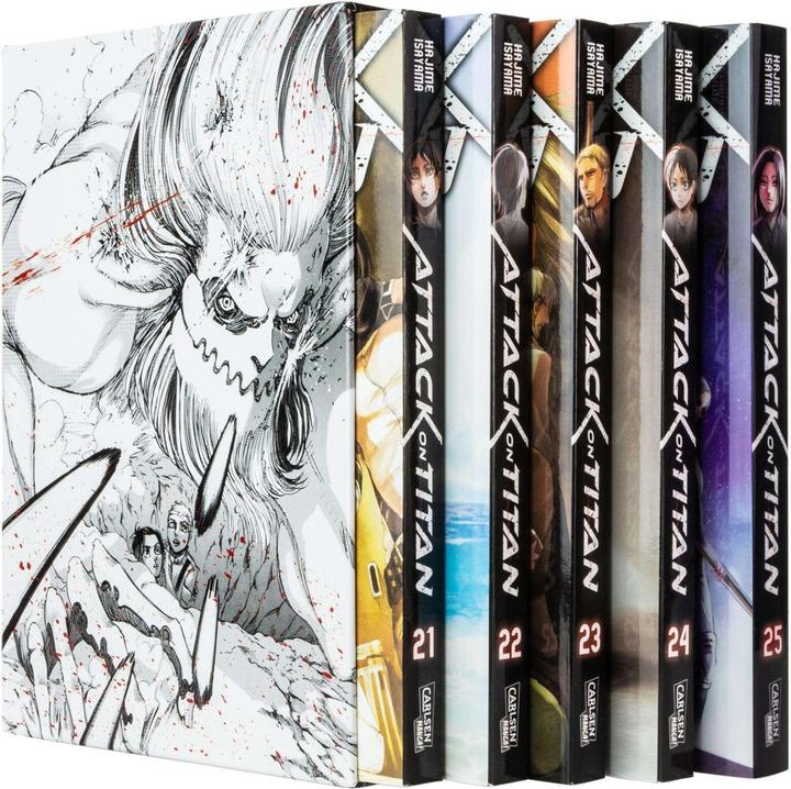 Produktbild Attack on Titan, Bände 21-25 im Sammelschuber mit Extra (Deutsch, Hajime Isayama, 2019)