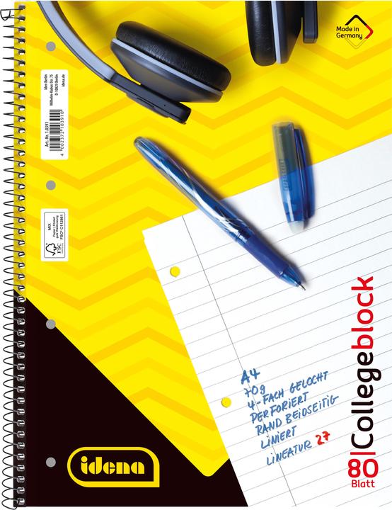 Produktbild 10Tacel Idena Collegeblock A4 liniert 80 Blatt FSC-Mix (A4, Speziallineatur, Kein Einband)