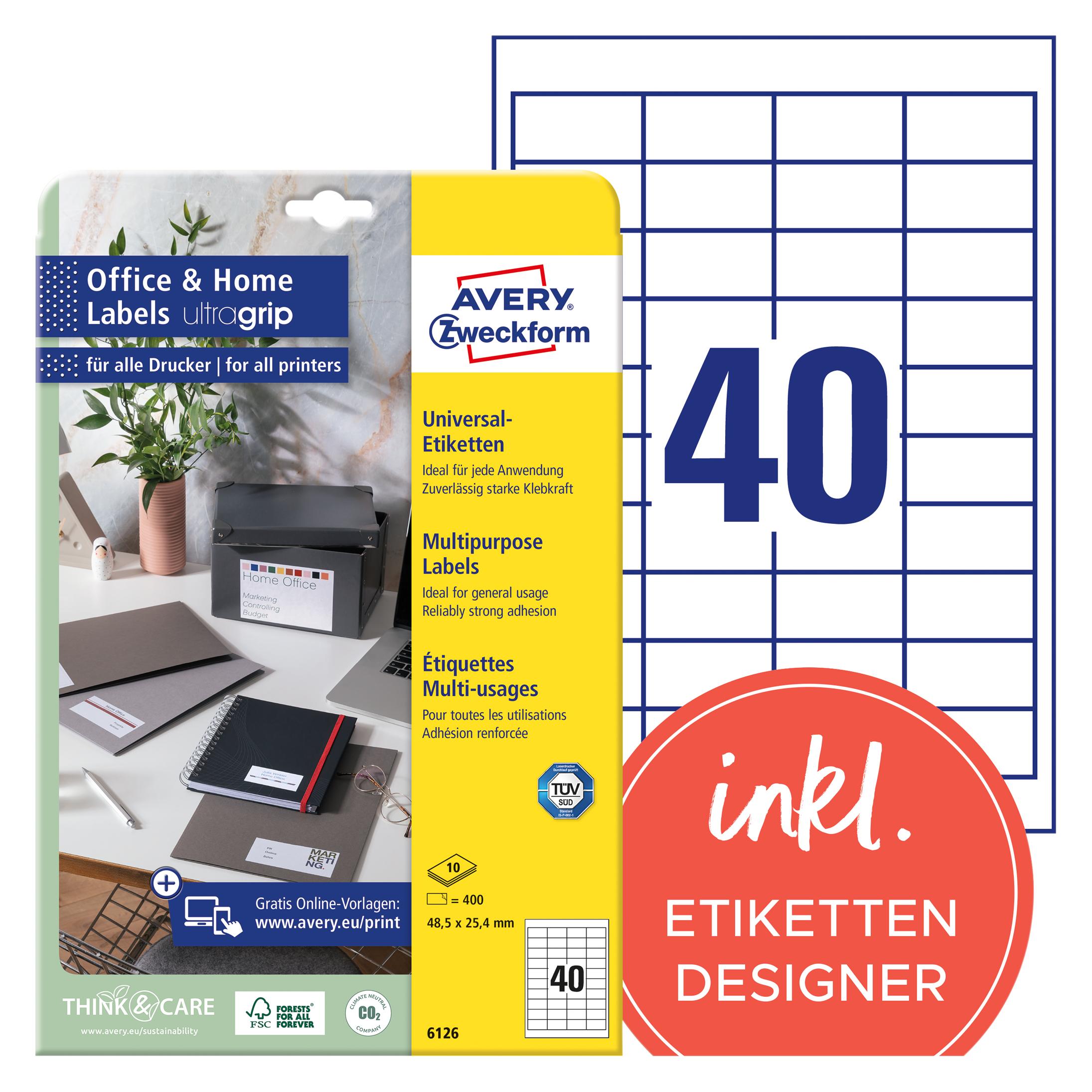 Avery Etiketten, Home Office, Kleinpackung (6126)