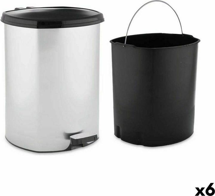 Berilo Papierkorb mit Pedal D003-1 Silberfarben Kunststoff 11 L (6 Stück) (11 l)