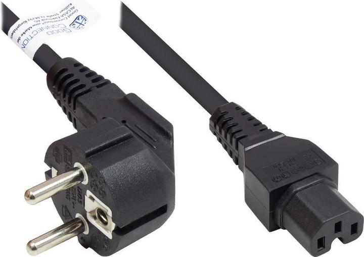 Actual product image Good Connections Mains cable earthing contact plug type E+F (CEE 7/7, angled) to C15 hot appliance socket (1 m, CEE 7/7)