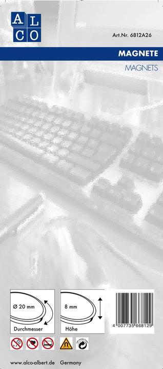Actual product image Alco Flat magnets assorted, diameter : 20 mm (12 x)