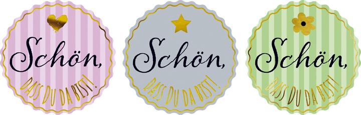 Produktbild Avery Dennison Zweckform ZDesign Sticker "Schön, dass du da bist!" auf Rolle, Etiketten aus Papier, gold geprägt, s