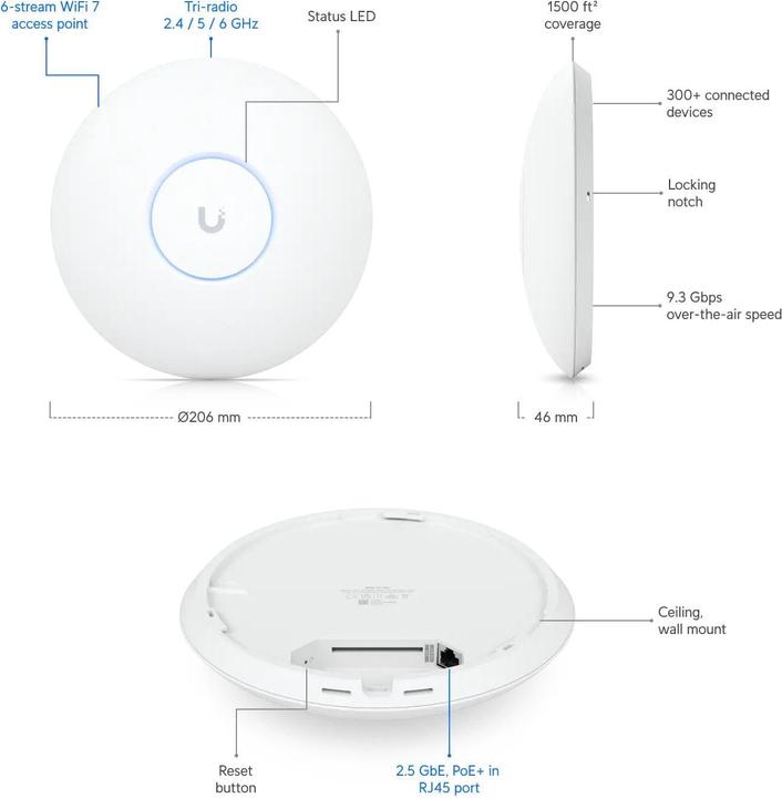 Actual product image Ubiquiti Ceiling-mounted WiFi 7 AP (4300 Mbit/s)