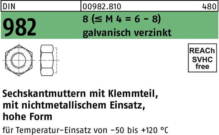 Productafbeelding Zeskantmoer DIN 982 w.spandeel M 5 8 (= M 4 = 6-8) elektrolytisch verzinkt (M5)