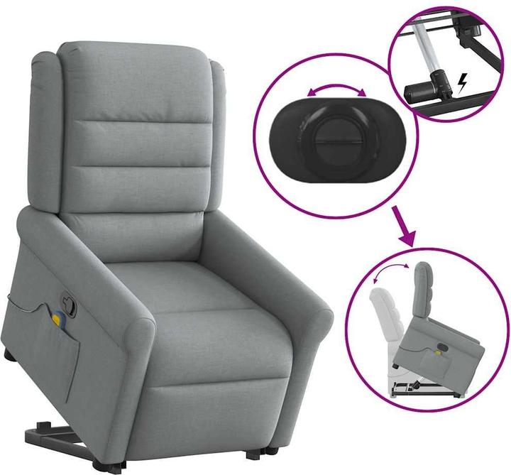 Image du produit vidaXL Fauteuil de massage avec releveur Gris clair Tissu