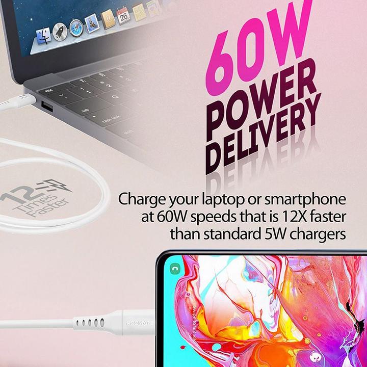 Actual product image ProMate PowerLink-CC200 White USB-C Cable (2 m, USB 2.0, 60 W)